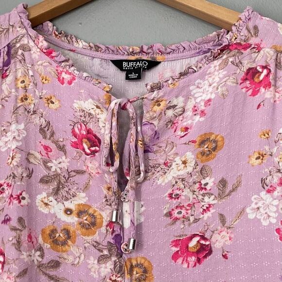 Buffalo David Bitton Top Womens Size Large Pansy Floral Purple Feminine Romantic - Picture 3 of 7